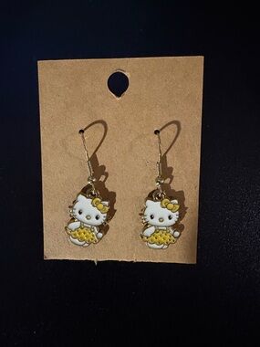 Hello Kitty White & Yellow Enamel Dangle Earrings